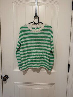 Gap Kids Girls Lightweight Sweater - Green & White Striped - Size Youth XL (12)
